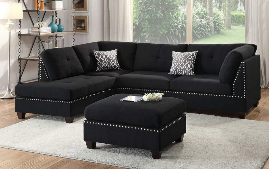 BACK COLOR SECTIONAL WITH OTTOMAN AND ACCENT PILLOWS