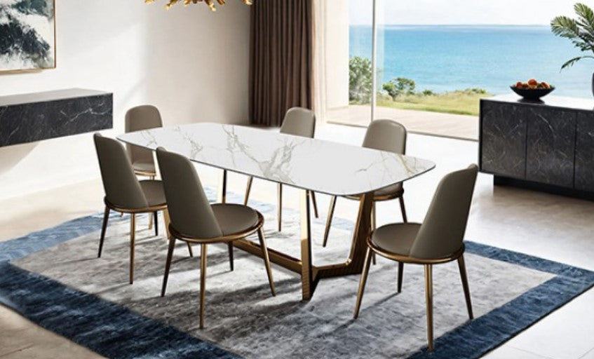 Norelli 7PC Dining Set Gold/ Beige