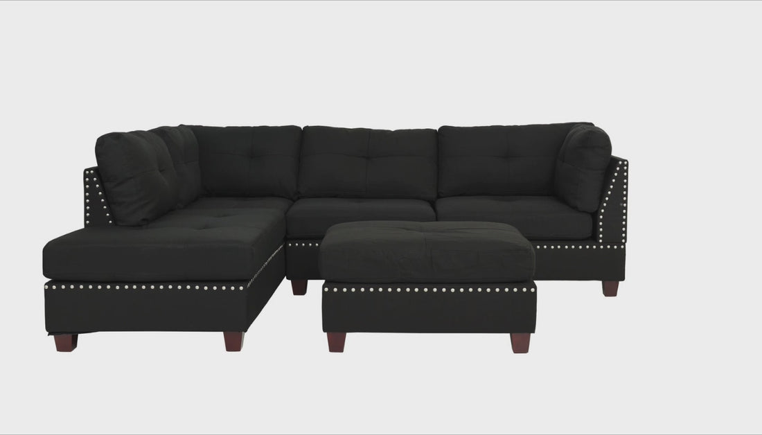 BACK COLOR SECTIONAL WITH OTTOMAN AND ACCENT PILLOWS
