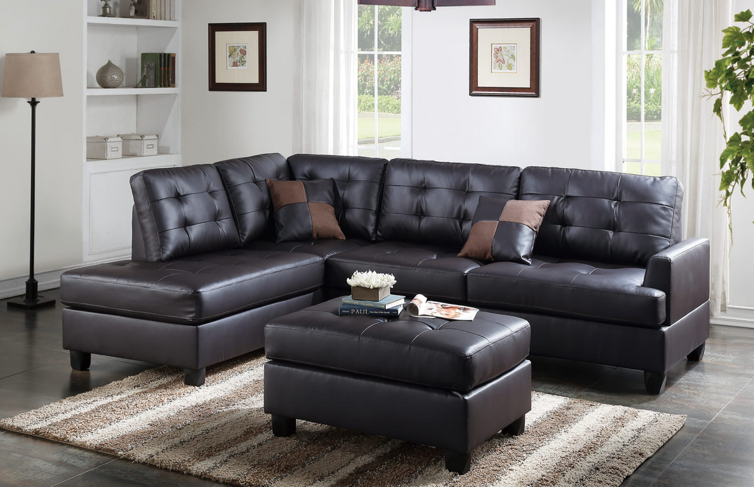 Sectional set with ottoman and accent pillows