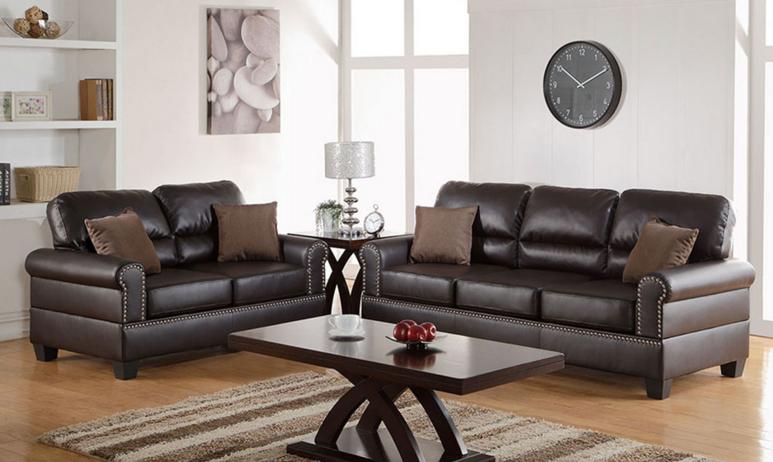 Sofa and Love Seat Leatherette Living Room Set by Poundex.