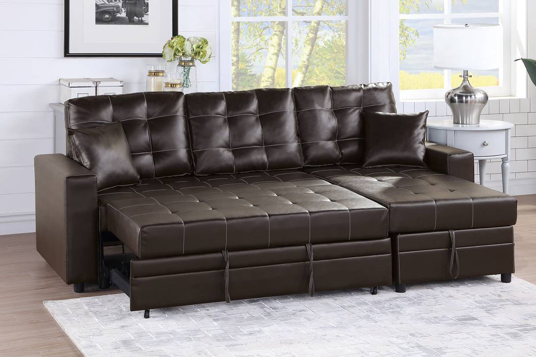 2 Pc Espresso Faux Leather Sectional Sofa