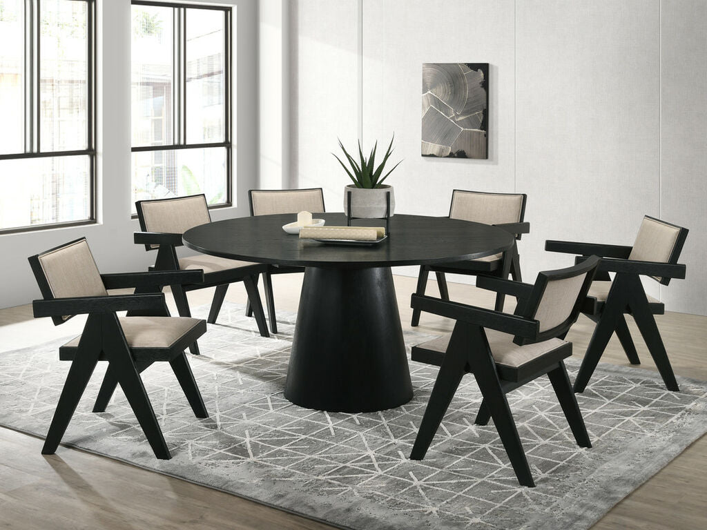 Jasper 7Pc Ebony Black 59" Round Dining Set