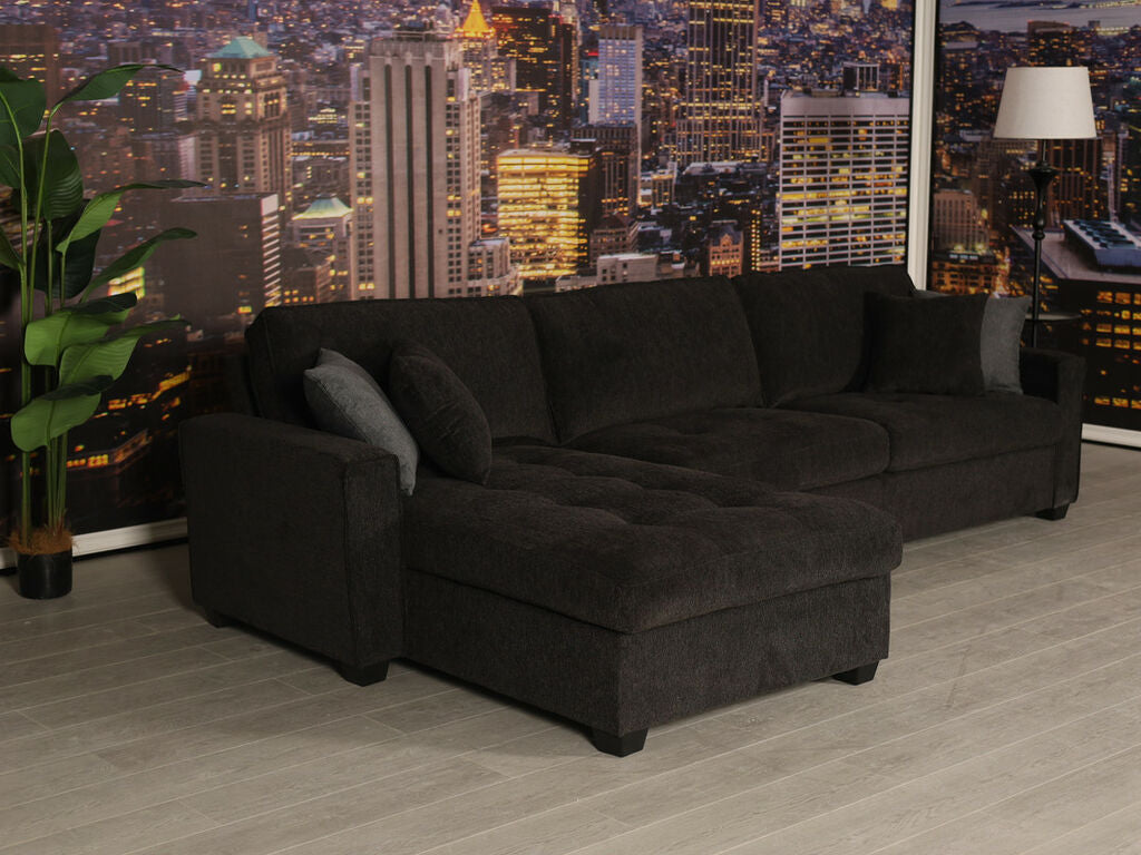 Polaris Black Chenille 125" Reversible Sectional Sofa