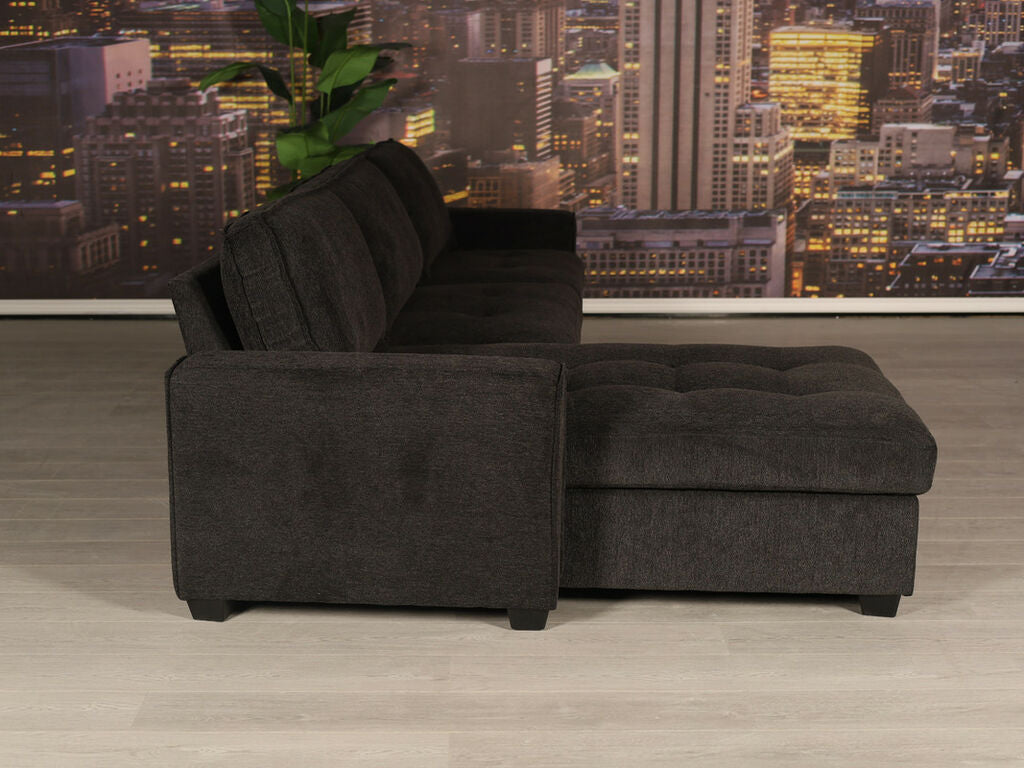 Polaris Black Chenille 125" Reversible Sectional Sofa