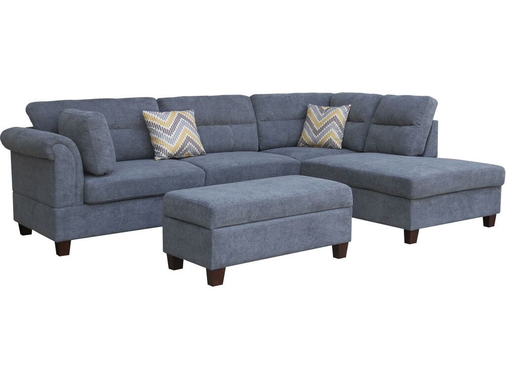 Diego 103.5" Fabric Sectional Sofa with Right Facing Chaise, Storage Ottoman, and 2 Accent Pillows