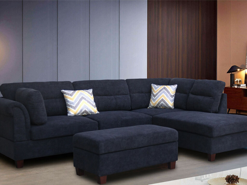 Diego 103.5" Fabric Sectional Sofa with Right Facing Chaise, Storage Ottoman, and 2 Accent Pillows