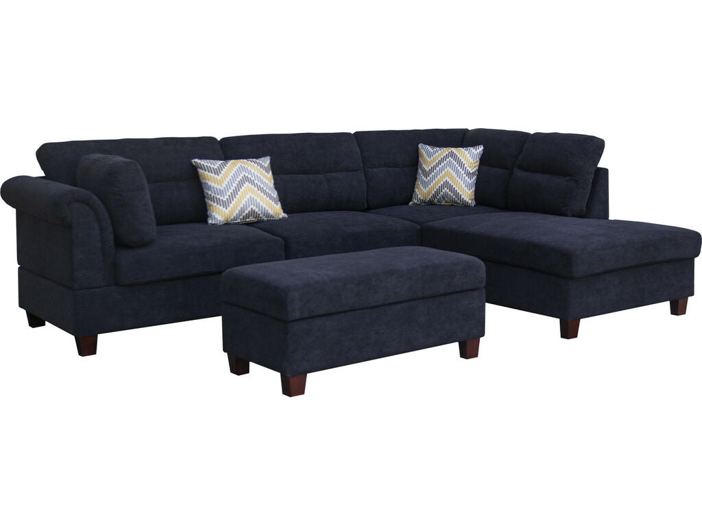 Diego 103.5" Fabric Sectional Sofa with Right Facing Chaise, Storage Ottoman, and 2 Accent Pillows