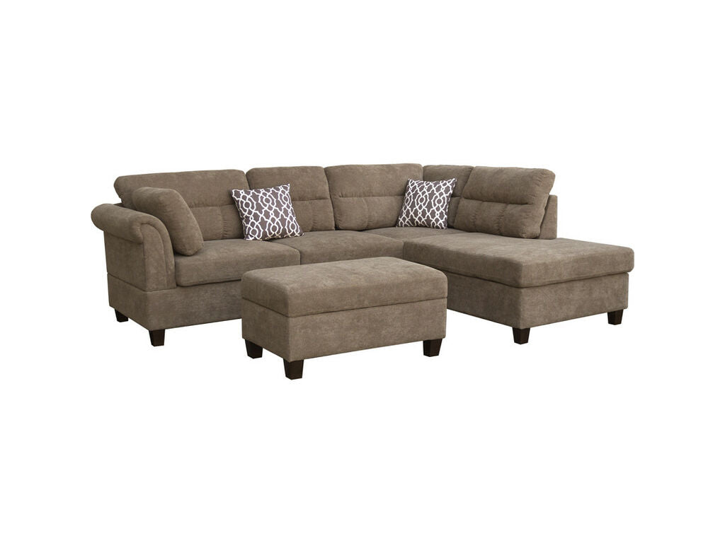 Diego 103.5" Fabric Sectional Sofa with Right Facing Chaise, Storage Ottoman, and 2 Accent Pillows