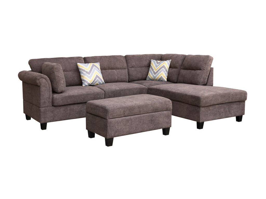 Diego 103.5" Fabric Sectional Sofa with Right Facing Chaise, Storage Ottoman, and 2 Accent Pillows