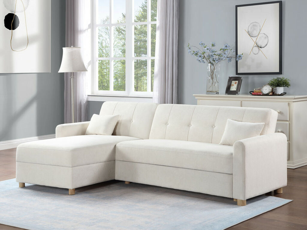 Thomas 99.5"W Fabric Convertible Sleeper Sectional Sofa with Reversible Chaise and Storage