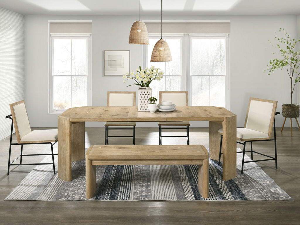 Magnus 6Pc Oak Finish 84" Extendable Rectangular Dining Table Set with Dining Bench