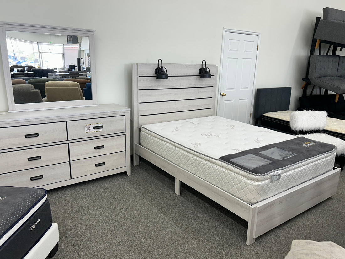 Queen bed frame + Dresser + Mirror - EXCLUSIVE SALE