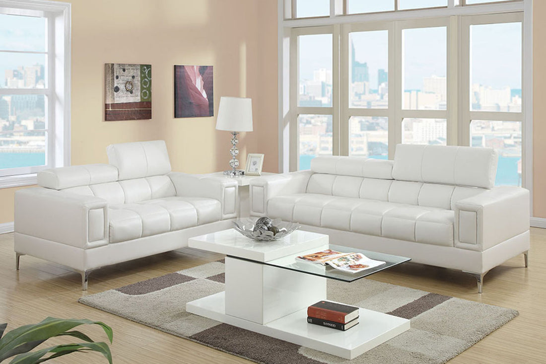 White Leather 2 Pc Sofa