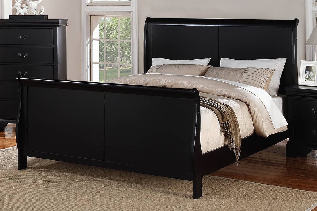 Anne Black Finish Wood Sleigh Style Bed