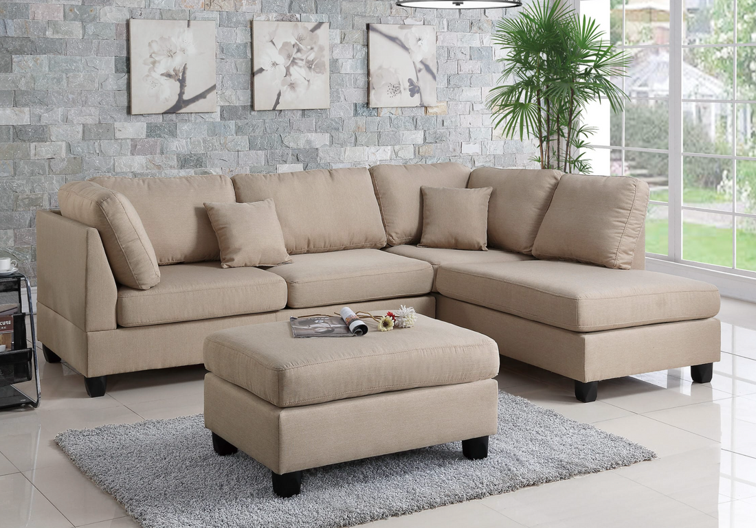 Sectional set with ottoman and accent pillows