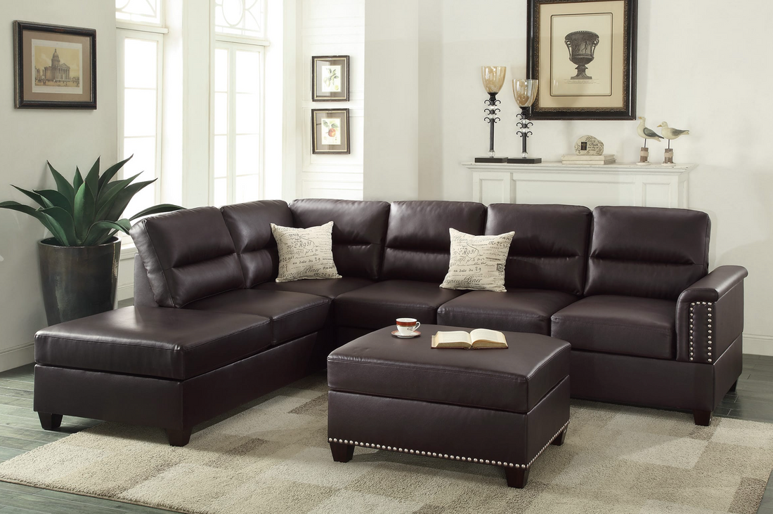 Sectional with ottoman and accent pillows
