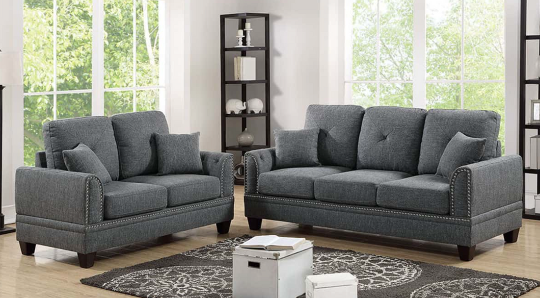 Sofa and love seat living room set with accent pillows