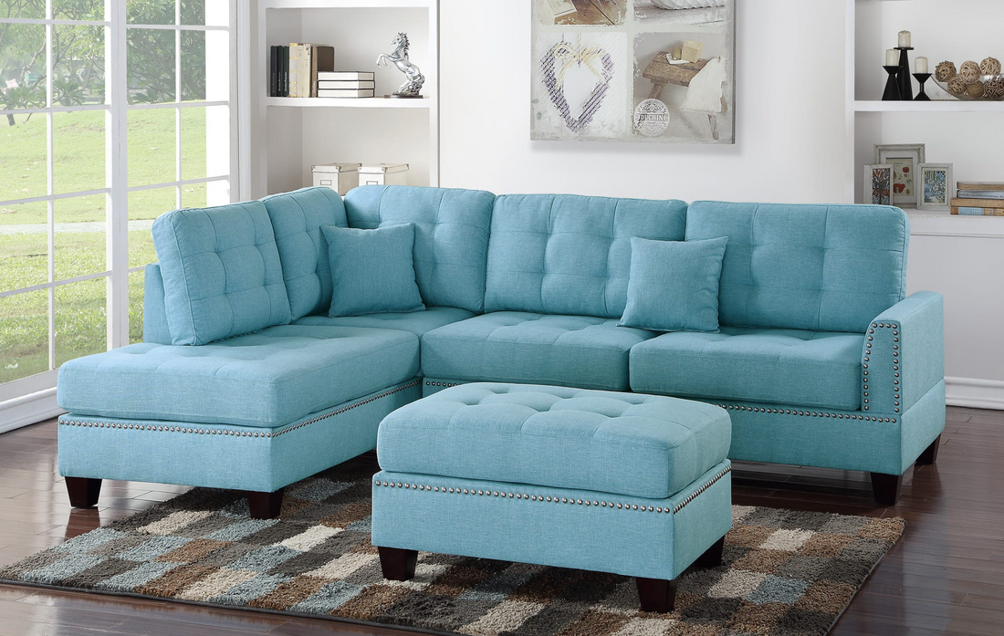 Sectional with ottoman and accent pillows
