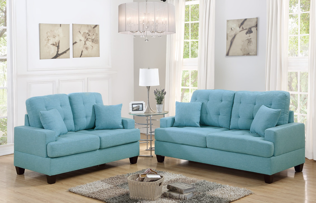 Sofa and Love seat living room set with accent pillows.